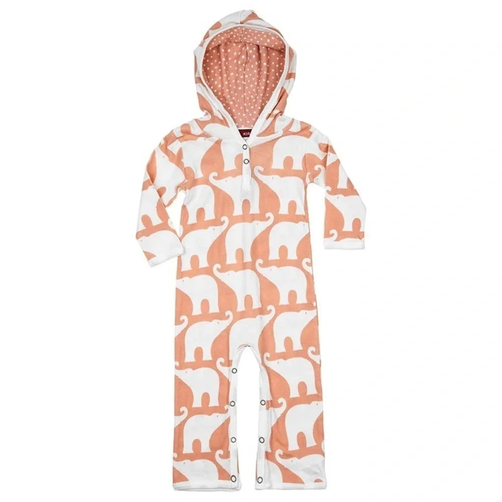 Milkbarn hooded romper long sleeve rose elephant size‎ 6-12 months